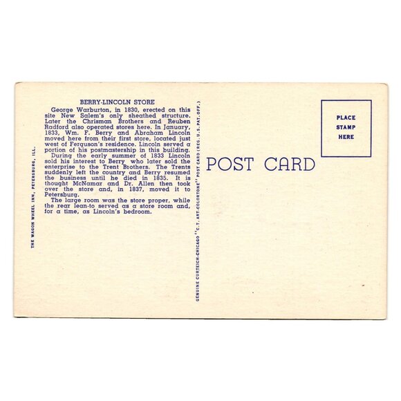 Berry Lincoln Store New Salem State Park Postcard Historic Abraham Lincoln Cabin - Picture 2 of 2